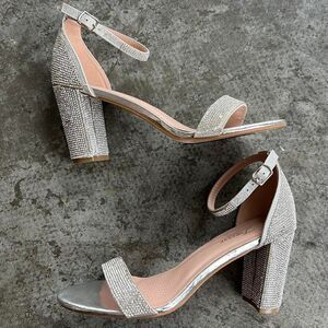 Sparkle Chunky High Heels Silver & Rhinestones